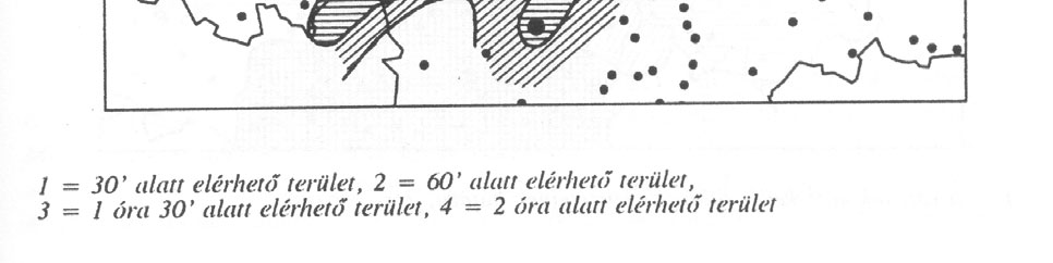A "nem-kényszer jellegű" utazásokat is "megengedő" 1 órás izokrónon belül (az 1 óra alatt megközelíthető területen) közel 70 település található s ez jó lehetőségeket biztosít a vonzáskörzet