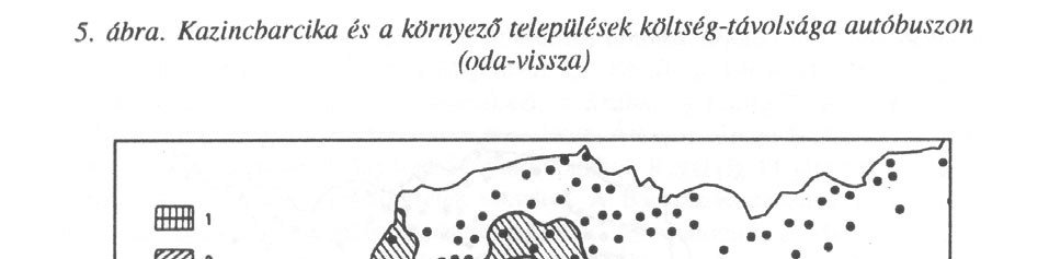 A következő kategória - 104-140 Ft költség - is szerény távolságra nyomul előre, s messze esik a tényleges vagy potenciális vonzáskörzet határaitól.