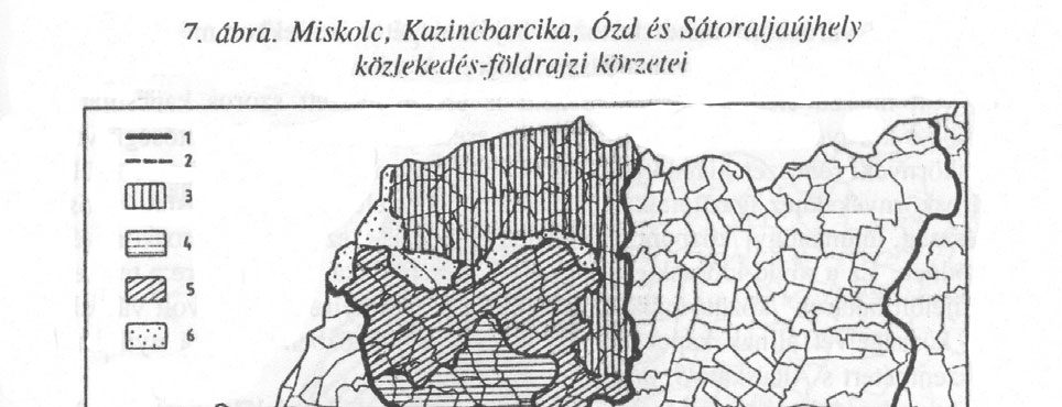 Ha a kisvárosokat figyelmen kívül hagyjuk, s csak a megye közép- és nagyvárosainak (Miskolc, Kazincbarcika, Ózd, Sátoraljaújhely) elérhetőségét mérlegeljük, Miskolc vonzásterülete hatalmasra