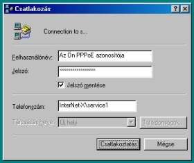 the selected Service gombra. Írja be PPPoE azonosítójét és jelszavát, majd kattintson a Csatlakoztatás gombra.