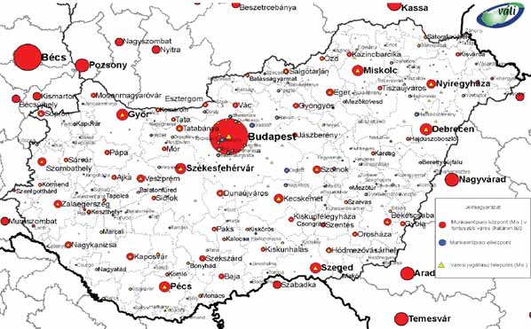 Településhálózat- fejlesztés 17. térkép: Budapest elérhetôsége az ország területérôl repüket megerôsítsék.