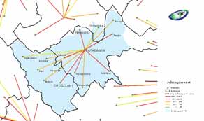 tekinthetô közlekedési kapcsolat; a RePUS kutatás által is érintett lakóhely-munkahely kapcsolat, illetôleg a középfokú ellátási kapcsolat (ke - reskedelem, oktatási, egészségügyi, kulturális