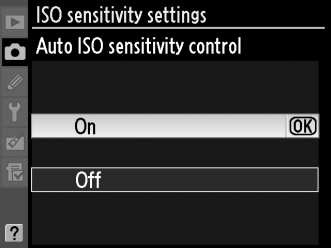 ISO érzékenység automatikus szabályozása (Csak P, S, A és M mód) Ha a fényképezés menü ISO sensitivity settings (ISO érzékenység szabályozása) > Auto ISO sensitivity control (ISO érzékenység