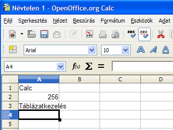 2. fejezet Első lépések a Calckal 2.1. Adatok bevitele és módosítása A Calc program elindítása után az A1 cella az aktív. A billentyűzeten begépelt karakterek ebbe a cellába kerülnek.