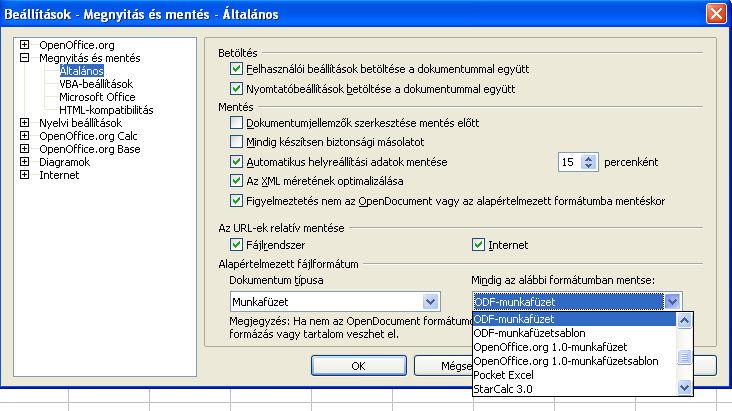 2. FEJEZET. ELSŐ LÉPÉSEK A CALCKAL 11 OpenOffice.org Útvonalak Dokumentumok lehetőséget választva módosíthatjuk.