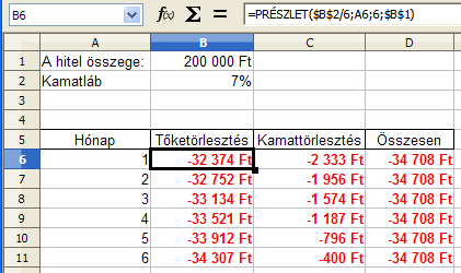 A jövőérték opcionális paraméter, az utolsó részlet kifizetése után elérni kívánt összeg. Amennyiben elhagyjuk, a függvény 0-nak tekinti. A 15.