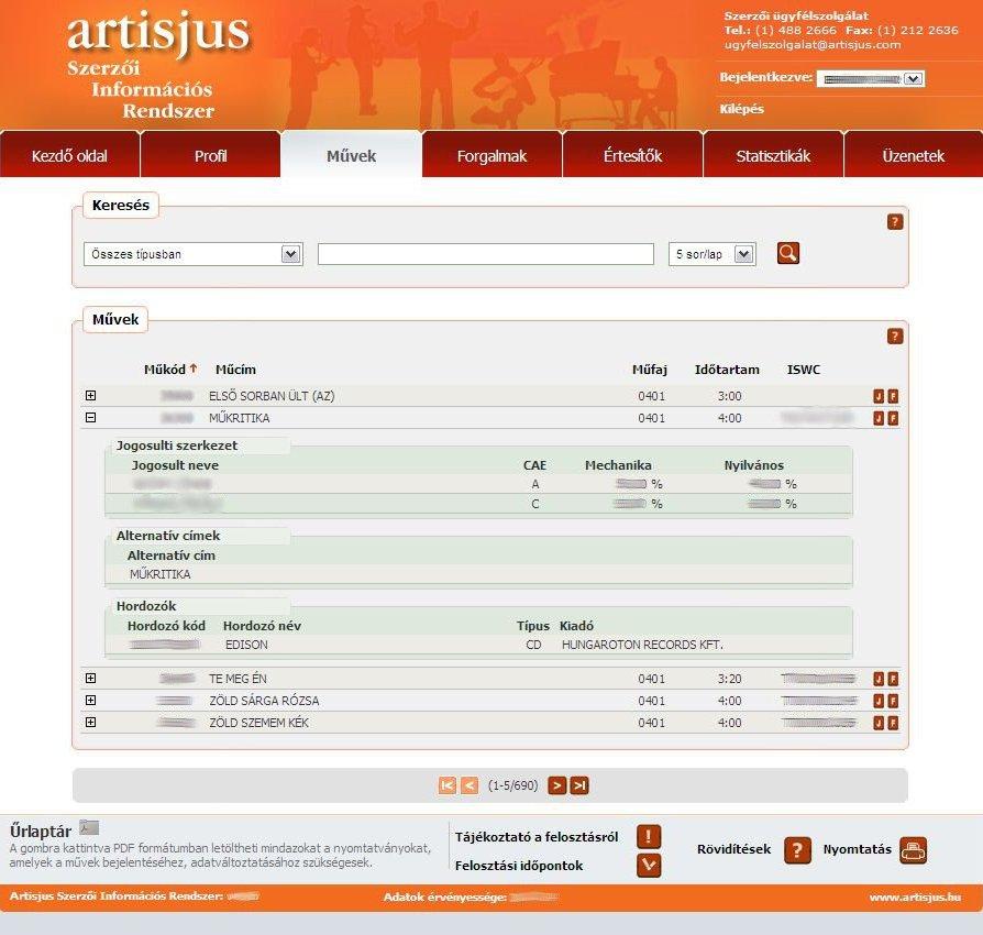 Keresés az adatbázisban Az eddigi papíralapú lista helyett a szerző naprakész és szűrhető online adatbázisban kereshet művei között.