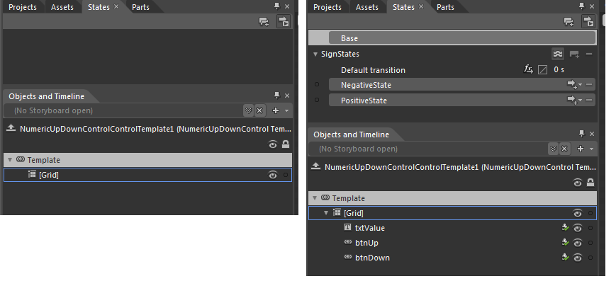 7. Saját vezérlők készítése Silverlightban 7-8 ábra: Blend Designer támogatás TemplateVisualState attribútum használatával és anélkül Összefoglalás A vezérlők készítése valóban a Silverlight alapú