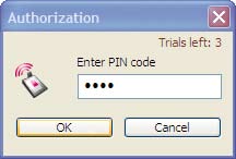 8 9 Ha a SIM kártyán engedélyezte a PIN kódot, a program automatikusan kéri a kód begépelését (addig nem tudja adateszközét használni, amíg be nem gépelte a PIN kódot).