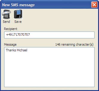 20 21 Új üzenetek Új üzenet írásához kattintson a New (Új) gombra! Kinyílik a New SMS Message (Új SMS-üzenet) ablak, és megkezdheti az üzenete begépelését (max. 160 karakter).