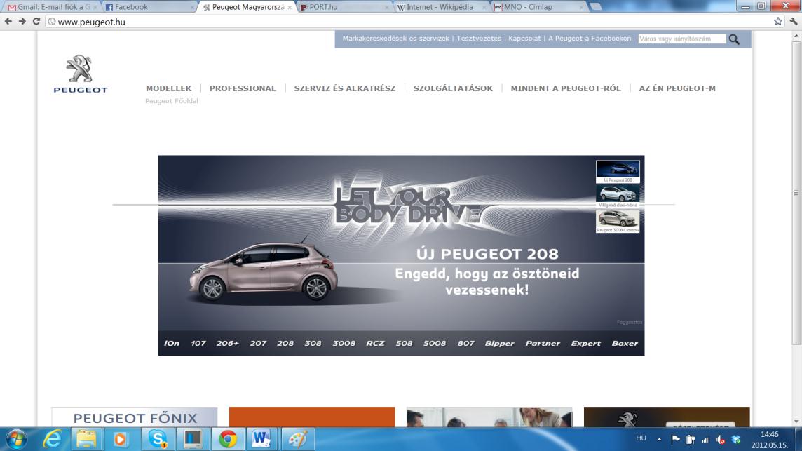 http://www.peugeot.hu A weblap kínálta reklám és üzleti lehetőségeket az autóipar sem hagyhatta ki. Keresés a WEB-en Több igen jól használható kereső szerver üzemel az országban.