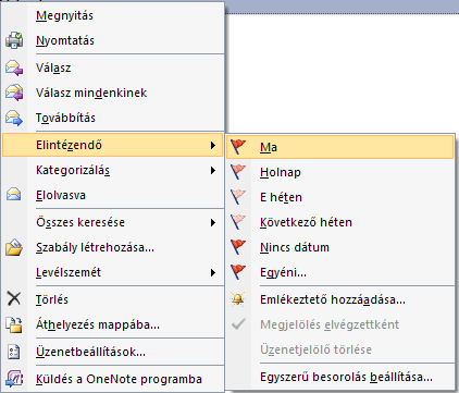 A beérkező vagy egyéb mappákban levő levelek kezelése. A leveleinkkel többféle tevékenységet végezhetünk. Kattintsunk valamely levélen jobbegér gombot, és máris választhatunk a lehetőségek közül.