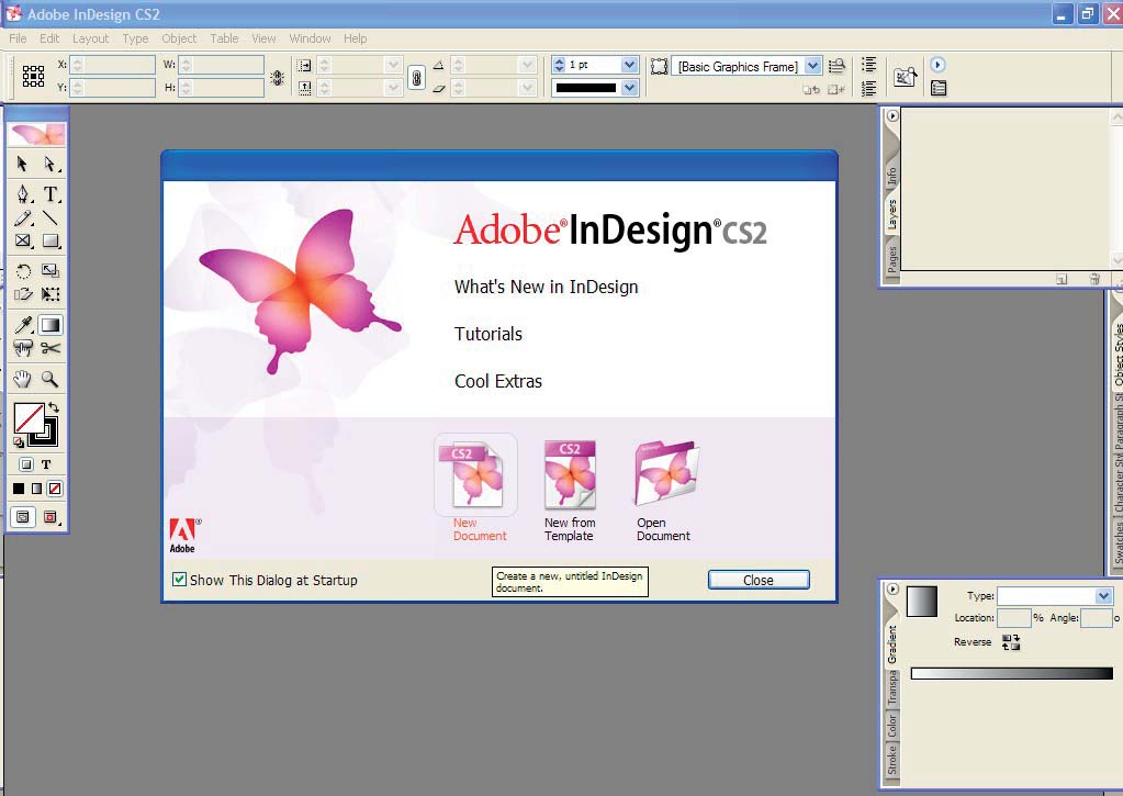 1. Az Adobe InDesign indítása Az InDesign alkalmazás elindítása után az alábbi kép fogad minket.