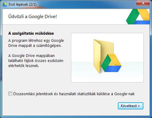 Szinkronizálás indítása gombra kattintva kezdhetjük meg a Google Drive használatát.