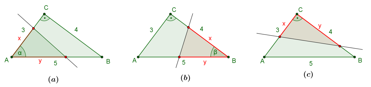 Az azonosságba beírva a fenti eredményeket: egyenlethez jutunk, amit -re megoldva, és adódik. Mivel, csak a pozitív megoldásnak van geometriai jelentése.