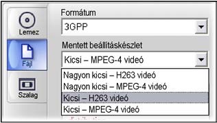 Két lehetőség áll rendelkezésre a videókódoló kiválasztásakor is a H.263 és a MPEG-4.