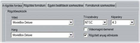 A rögzítési beállítások közül egyesek csak digitális források használatára, mások pedig csak analóg forrásokra alkalmazhatók. E beállításokról a Rögzítés digitális forrásról (25.