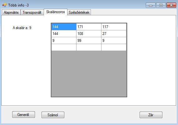 19.73. ábra. Kiinduló mátrix. 1 private void Transzponalt ( ) 3 int i, j, szam ; 4 datagridtr. Rows.
