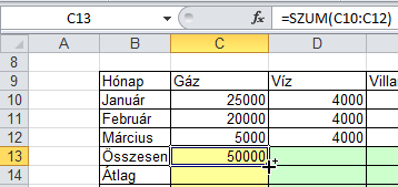 beillesztett adatok között. Az egybe eső cellák között cellánként hajtódik végre a művelet. Próba: Nyisd meg a C:\PELDAK\EXCEL\F3.XLS fájlt, és végezd el a 4. lapján lévő feladatokat!