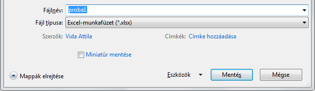 Az Excel egy Munkafüzet1 nevet generált és a további új fájlokhoz is ezt a nevet adja, csak a sorszámot növeli.