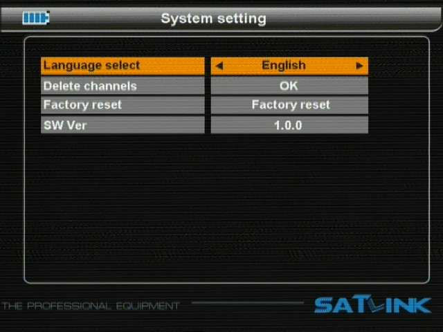 Language select: Nyelv kiválasztása Delete channels: Amennyibe ezt a menüpontot válassza abban az esetben a készülék alaphelyzetbe fog kerülni és az összes