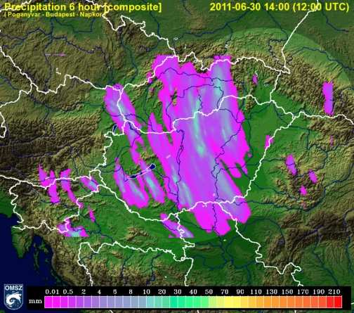 A hidegcseppek intenzitásának és térbeli szerkezetének vizsgálatához látható, infravörös és vízgőz Meteosat műholdképeket, valamint magyarországi radartérképeket is felhasználtunk. A (16.