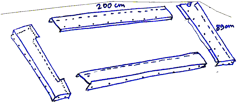 Frontburkolat (alternatíva): Ha az alumíniumkeret nem realizálható, készíthetünk 0,5 mm-es alumínium lemezekb& l borítólapot mind a négy frontszélre (2 db. 200x14 cm és 2 db. 89x14 cm).