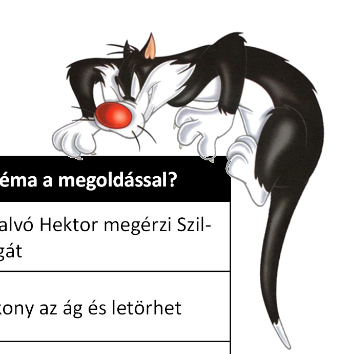 Lábujjhegyen beosonni az ajtón Az utcán álló fa ágán odakúszni az ablakhoz Villanyvezetéket kötélpályának használni Gólyalábon megközelíteni az ablakot Az ajtóban alvó Hektor megérzi Szilveszter