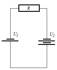 Ismétlő feladatok: 1. Az ábrán látható áramkörben U 1 =1,5V, illetve U 2 =3V. Mekkora az R=9Ω ellenálláson átfolyó áram erőssége? 41. ábra 2.