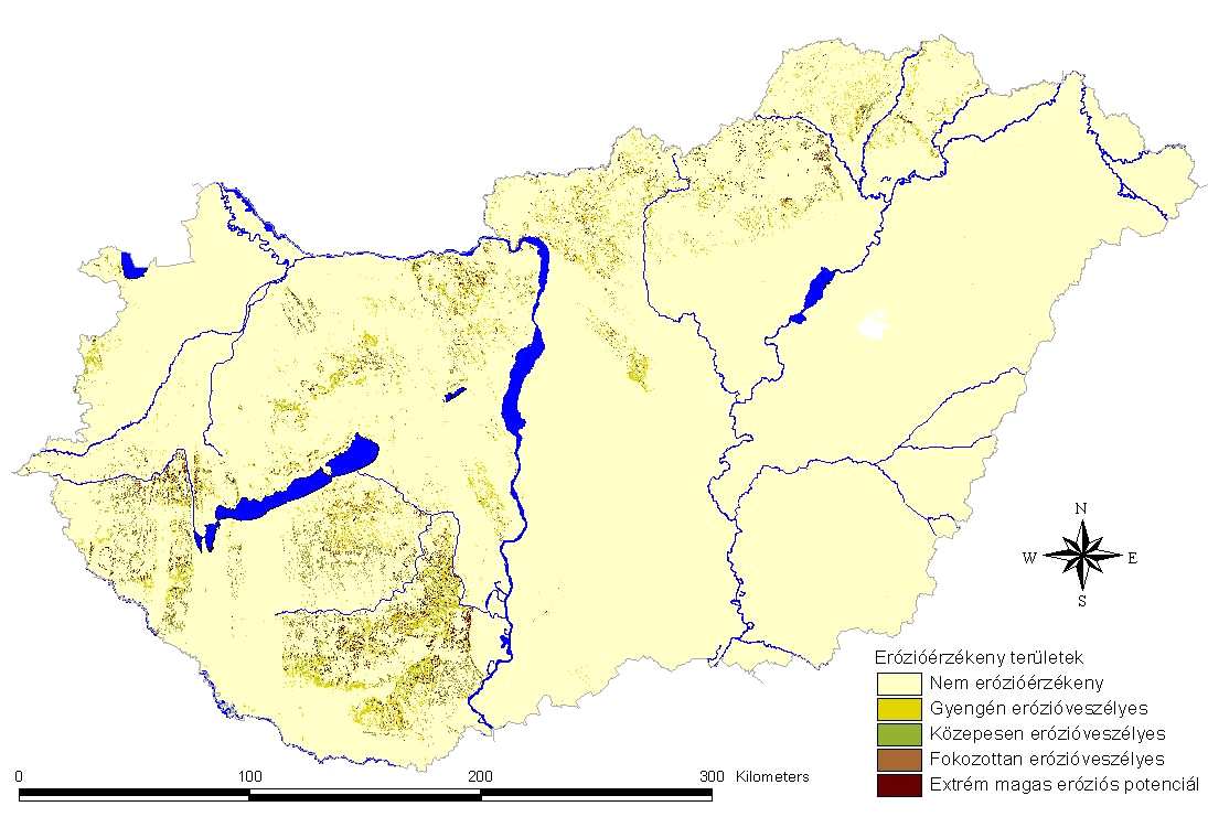 2-4. ábra: Erózió érzékeny területek Magyarországon Összes erózió érzékeny terület Eróziós ter.