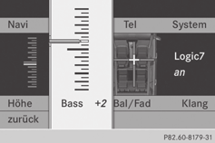 22 Az Audio 20 rendszer alapfunkciói Első ránézésre ély hang beállítása (példa) Az aktuális beállítást vörös vonal jelzi.