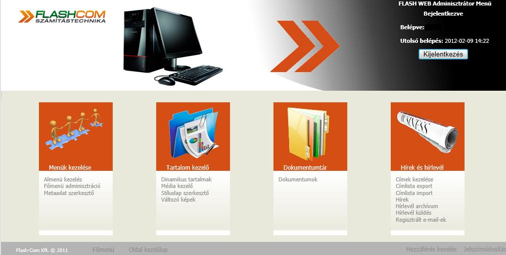 Bemutató anyag Flash dinamikus weboldal adminisztrációs