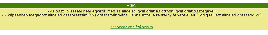 A program ellenőrzi a beírt órák számát, és hibaüzenetben figyelmeztet az eltérésekre. 2.3.