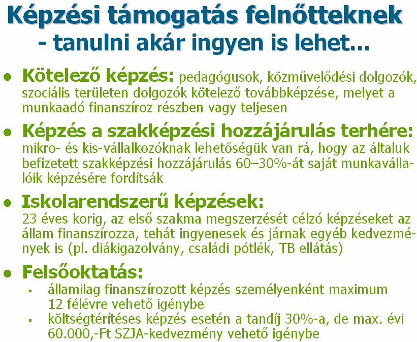 Kiemelném még a Munkahelymegırzı támogatás képzéssel kombinálva a konvergencia régiók mikro-, kis- és középvállalkozásai részére nevő programot (TÁMOP-2.3.