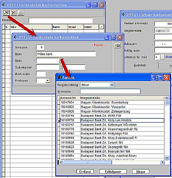 A Feldolgozás ikonra előbukkanó P11231 Bankszámla karbantartása ablakban vihetünk fel új bankszámlát, adjuk meg a következő sorszámot (ha már van rögzítve bankszámla és egy létező kódot
