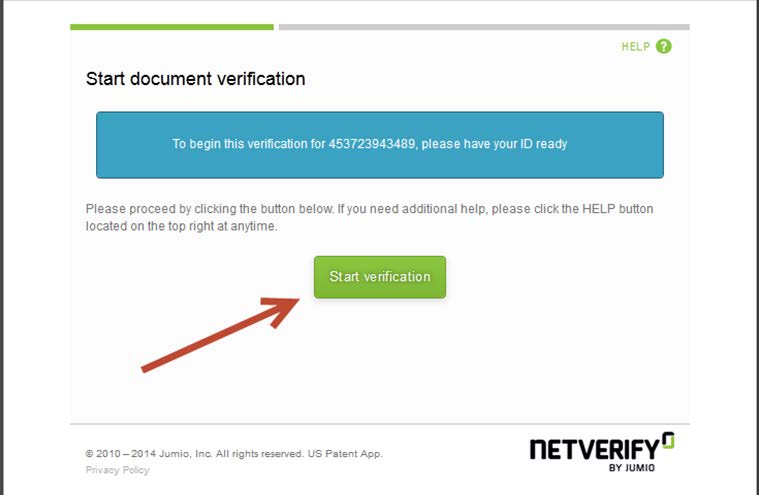 . Kattintson a Start verification gombra a dokumentumhitelesítési folyamat elindításához.