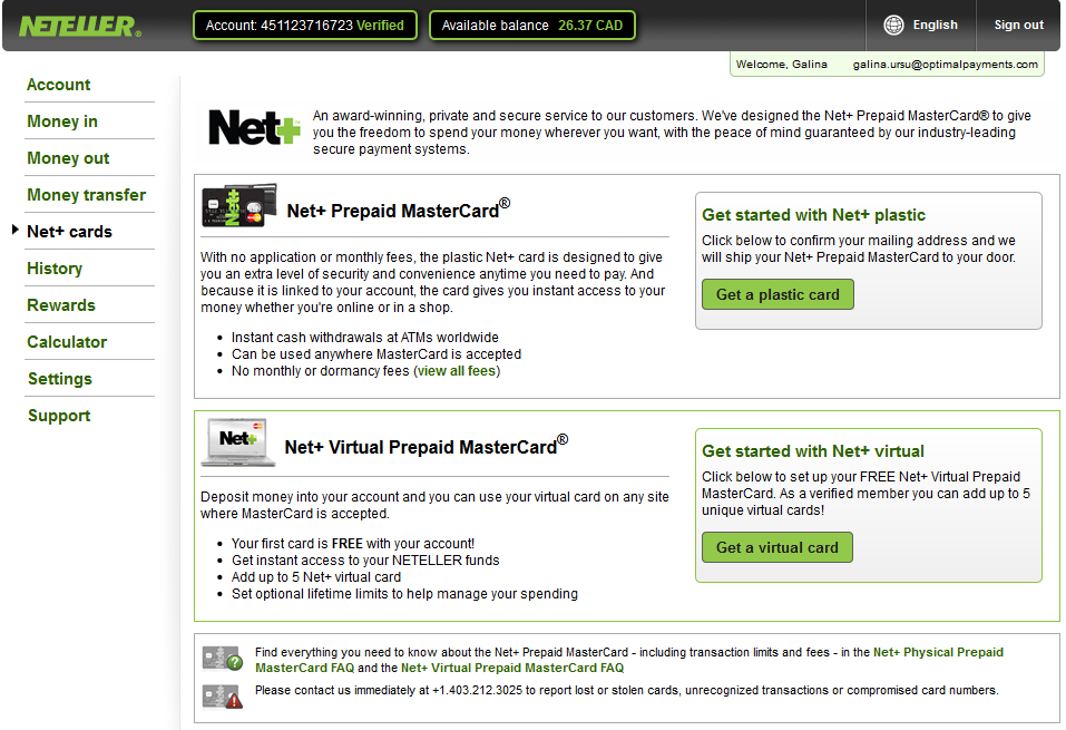 6.0 Net+ Prepaid MasterCard kártyák A NETELLER-fiók birtokában Ön hozzáférést szerez a Net+ Prepaid MasterCard kártyákhoz.