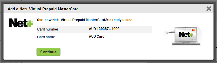 . lépés Ez a lap megerősíti, hogy az Ön Net+ Prepaid Virtual MasterCard kártyája készen áll a