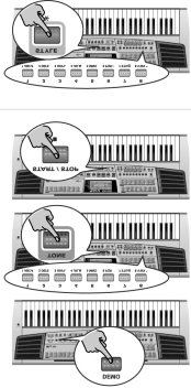 Egy hangszín demo dal lejátszása: Nyomja meg a [DEMO] gombot. Ez csak akkor szükséges, ha még nem tette meg. Nyomja meg a [TONE] gombot. Nyomja meg az egyik [1]~[8] szám gombot.