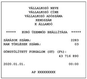 egymáshoz való viszonyának bemutatására) Nyugta minta az euró hivatalos pénznemmé tételét követően: (a kötelező tartalmi