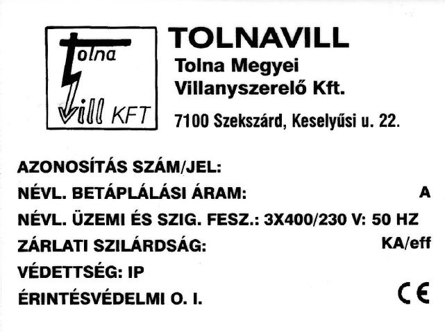 230V In: max= 1x40A Ui= 690V Iz= 6kA U működtető=
