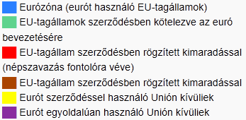 Az EU tagországai közül a kékkel jelölt országok tartoztak 2011-ben az eurózónához, ezekben az országokban az euró a törvényes fizető eszköz.
