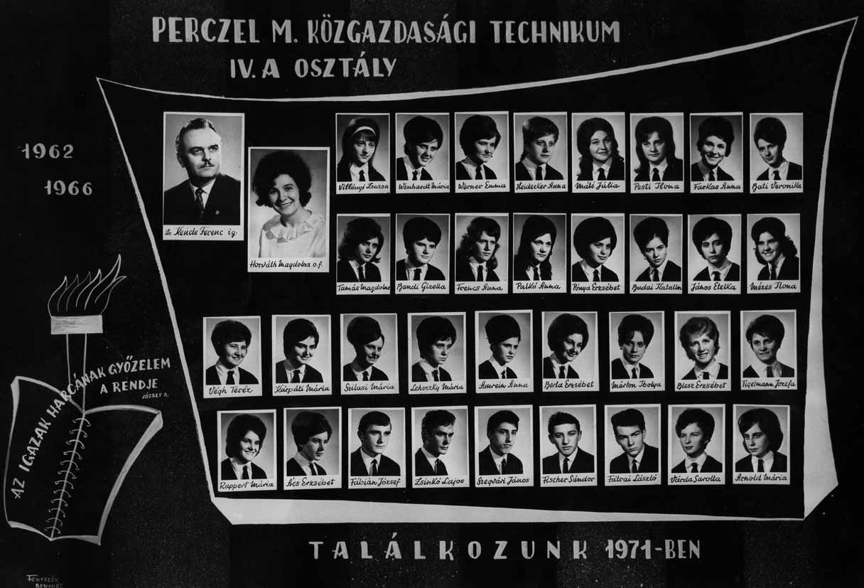 33 1965/66. tanév, IV. A Diákok soronként: 1. sor: Villányi Zsuzsa, Wenhardt Mária, Werner Emma, Heidecker Anna, Máté Júlia, Pesti Ilona, Farkas Anna, Bati Veronika; 2.