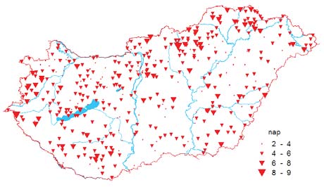 A legtöbb zivatart Sopronhorpács állomásról jelentették, ott 15 napon volt zivataros idôjárás, ami azt jelenti, hogy átlagosan minden második napon tapasztaltak dörgéssel járó légköri jelenséget.