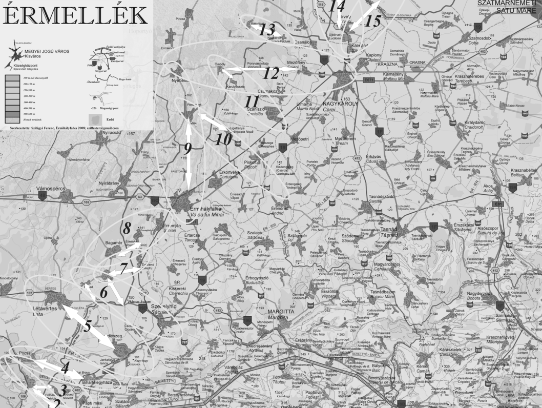 Az Érmellék mint határ menti kistérség stratégiai átértékelése 81 2. ábra: A rehabilitálásra szoruló határ menti utak (Szilágyi 2010) A következı utak helyreállítása lenne a legsürgısebb (2. ábra): 1.