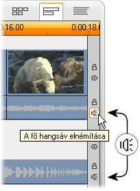 Sávok elnémítása és elrejtése Az egyes hangsávok a Film ablak jobb szélén található elnémítás ikonokkal némíthatók el.