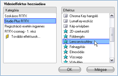 Effektusok hozzáadása és törlése Ha effektust szeretne hozzáadni az aktuális klip listájához, kattintson az Új effektus hozzáadása gombra, amely az eszközablak jobb oldalán megnyitja az