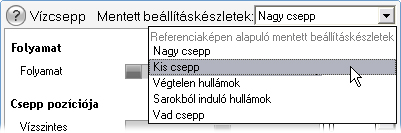 Effektusok alapértékeinek visszaállítása: A beállításkészletek egy speciális fajtája az egyes effektusok gyári alapértékeit őrzi meg.