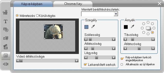 A Kép-a-képben és a Chroma key valójában két eszköz egyben. Mivel egymástól függetlenül használhatók, külön eszközként kezeljük őket. Ez az ábra az eszköz kép-a-képben funkcionalitását mutatja.