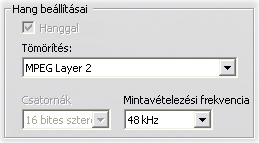 Hang beállításai Ezen hangrögzítési beállítások csak egyéni készlet használata esetén szerkeszthetők.